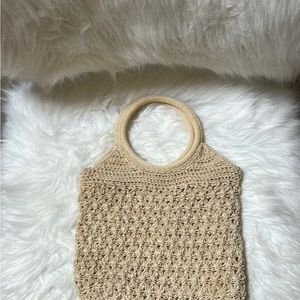 Pretty Crochet, Macrame ivory circle handle bag, unbranded